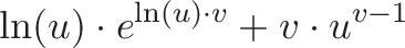 \displaystyle{\ln(u) \cdot e^{\ln(u) \cdot v} + v \cdot u^{v - 1} }