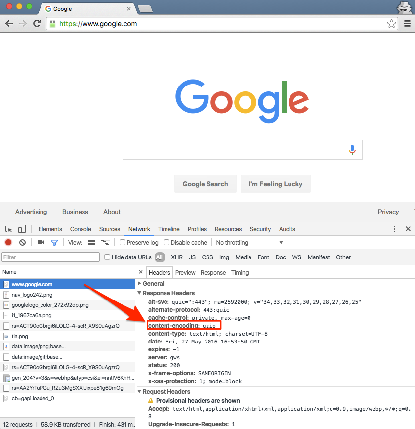 chrome gzip header